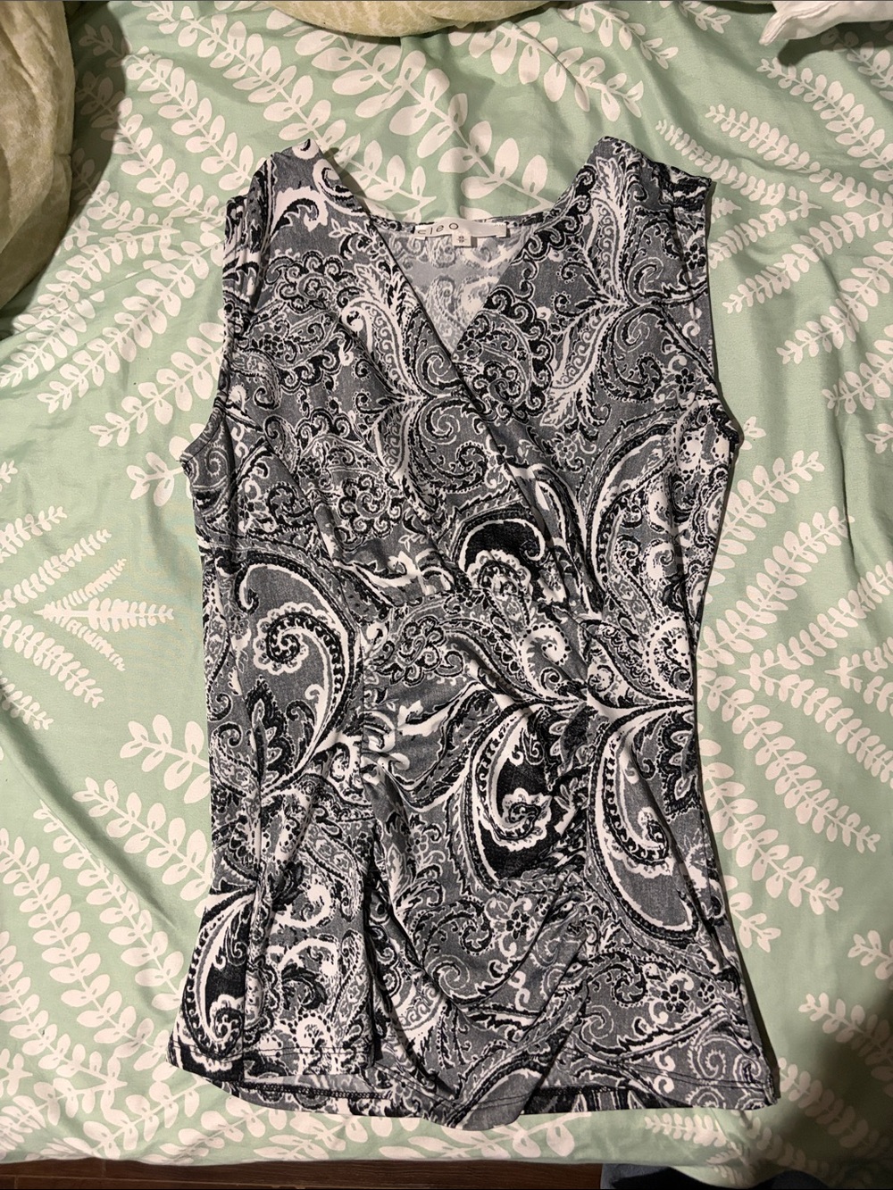 Cleo Black & White Paisley Faux-Wrap Camisole